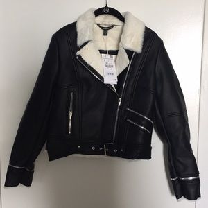 Zara biker jacket with faux fur